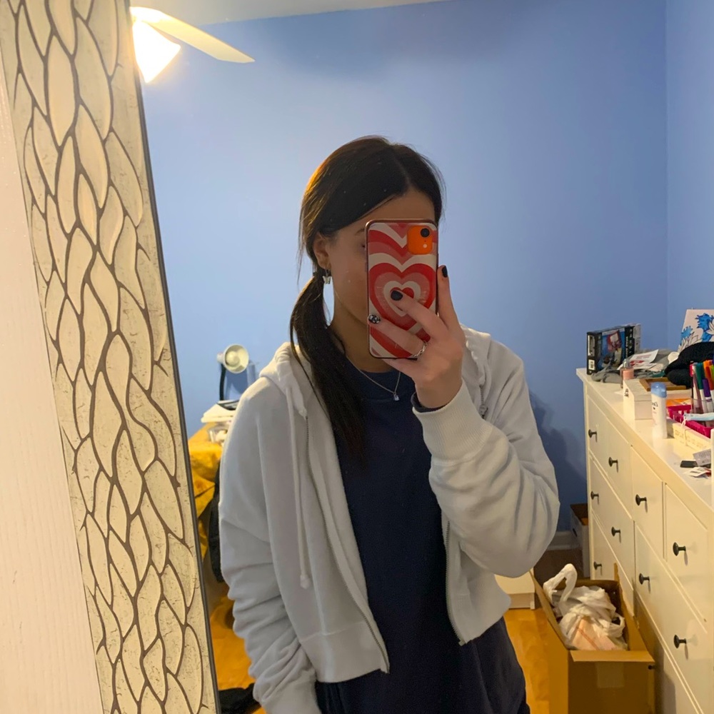 HOLLISTER CROPPED WHITE ZIP UP (s)
